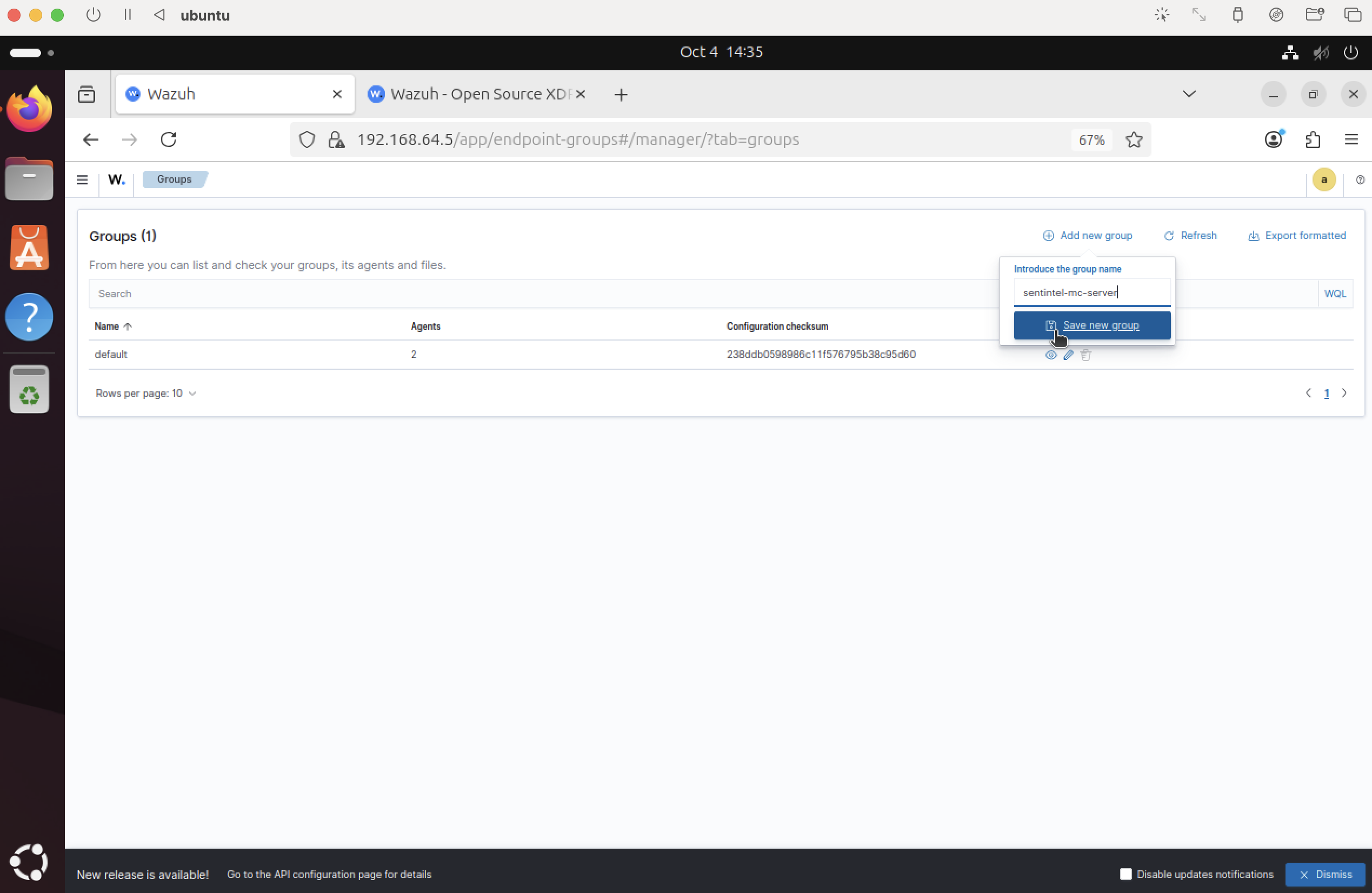 Create Minecraft group in Wazuh